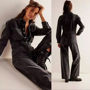 Free People We the Free Touch the Sky Denim Jumpsuit in Black NWOT